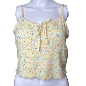 Weekend Edition Soft Floral Keyhole Cropped Tank top Yellow Size Medium